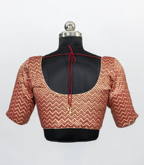 Red Blended Tissue Readymade Saree Blouse with Chevron Motifs-RB5288