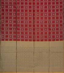 Crimson Woven Synthetic Dupion Saree With Checks & Contrast Pallu-SY0517