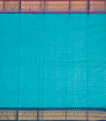 Cyan Green Woven Chettinad Cotton Saree With Floral Buttas