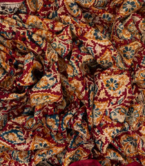 Burgundy Woven Kalamkari Cotton Saree With Printed Floral Vine Motifs