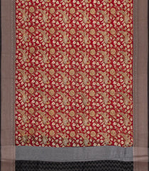 Red Printed Chanderi Cotton Saree With Zari Border-CC1516