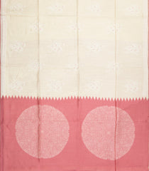 Off White Printed Tussar Silk Saree With Floral Motifs  & Contrast Pallu-TU3707