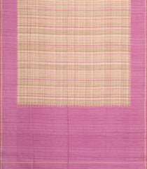 Beige Printed Synthetic Tussar Silk Saree With Pink Checks-SY0525