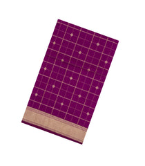 Burugndy Handloom Silk Cotton Saree With Checks & Buttas-SC4420