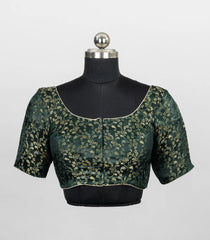 Dark Green Blended Silk Readymade Saree Blouse with Floral Paisley Zari Weave-RB5287