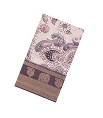 Taupe Printed Synthetic Dupion Saree With Zari Stripes & Border-SY0230