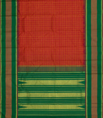 Red Handloom Korvai Kanchipuram Silk Saree With Checks-KA15430