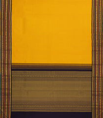 Mustard Handloom Korvai Kanchipuram Silk Saree With Black Border-KA14519