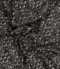 Black Printed Chanderi Cotton Saree With Floral Motifs & Sequin Work-CC1430