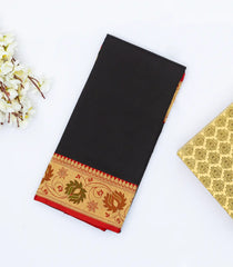 Black Handloom Plain Banarasi Silk Saree With Red Border