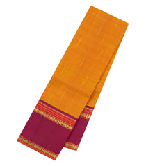 Mustard Handloom Korvai Kanchipuram Silk Saree With Buttas-KA16045