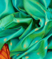 Aquamarine Handloom Gadwal Silk Saree With Buttas & Contrast Border-GA0169