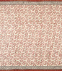 Rust Printed Chanderi Cotton Saree With Floral Motifs-CC1774