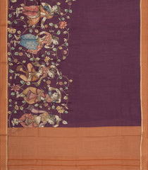 Burugndy Printed Tussar Silk Saree With Kalamkari Motifs-TU3607