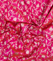 Hot Pink Handloom Banarasi Silk Saree With Floral Vine Zari Motifs-BE1824