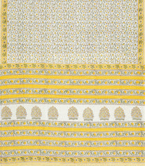 Yellow Printed Jaipur Cotton Saree With Floral Motifs-JC1677