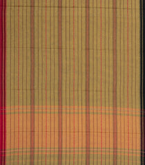 Beige Woven Bengal Cotton Saree With Stripes & Contrast Border-BG1884