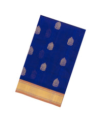 Blue Handloom Silk Cotton Saree With Buttas & Contrast Zari Border-SC4658