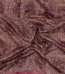 Dusty Pink Printed Chanderi Cotton Saree With Zari Border-CC1600
