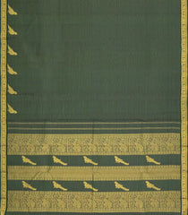 Bottle Green Handloom Kanchipuram Silk Saree With Stripes & Buttas-KA15399