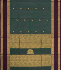 Bottle Green Handloom Silk Cotton Saree With Zari Buttas-SC4830