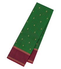 Green Handloom Kanchipuram Silk Saree With Zari Checks & Buttas-KA15737