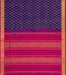 Blue Handloom Silk Cotton Saree With Printed Floral Motifs-SC3937