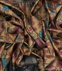 Beige Woven Synthetic Dupion Saree With Printed Kalamkari Motifs-BL4333