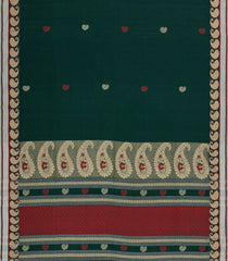 Bottle Green Handwoven Bengal Cotton Saree With Mango Buttas-BG1467