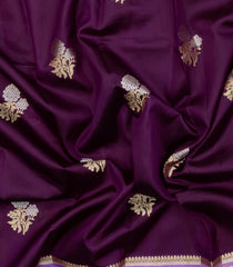 Dark Purple Woven Banarasi Poona Silk Saree With Buttas & Contrast Meena Border-BP1035