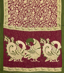 Maroon Printed Jaipur Cotton Saree With Kalamkari Motifs-JC1909