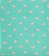 Turquoise Woven Pure Satin Silk Saree With Printed Floral Motifs