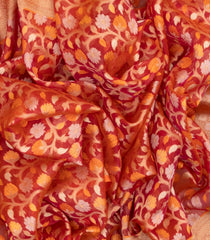 Peach Handloom Organza Soft Silk Saree With Floral Motifs-SO4122