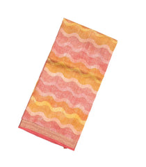 Peach Handloom Tussar Silk Saree With Printed Wave Motifs-TU2659