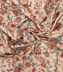 Taupe Handloom Tussar Silk Saree With Red Printed Motifs-TU3437