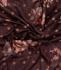 Dark Brown Printed Synthetic Dola Silk Saree With Zari Buttas & Border-SY0246