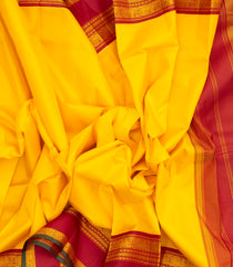 Yellow Handloom Korvai Kanchipuram Silk Saree With Contrast Crimson Border-KA12997