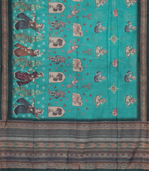 Cyan Woven Synthetic Chanderi Cotton Saree With Printed Dancing Motifs-BL4176