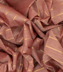 Dusty Pink Handloom Kanchi Cotton Saree With Zari Stripes & Contrast Border