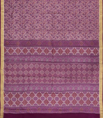 Lilac Printed Silk Saree With Floral Motifs & Zari Border-PS0683