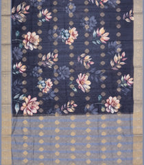 Dark Grey Woven Synthetic Dola Silk Saree With Printed Floral Motifs