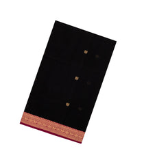 Black Handloom Silk Cotton Saree With Annam Buttas-SC4075