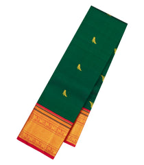 Dark Green Handloom Korvai Kanchipuram Silk Saree With Parrot Buttas-KA16170