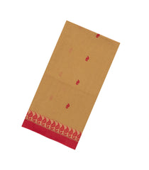 Sandal Handwoven Bengal Cotton Saree With Mango Buttas-BG1472