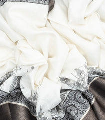 White Woven Art Raw Silk Saree With Printed Goddess Motifs-BL3711