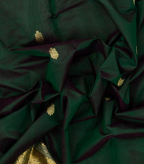 Bottle Green Handloom Silk Cotton Saree With Gandaberunda Buttas-SC4010
