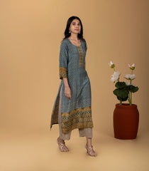 Teal Blue Polka Printed Kurta-KR0830
