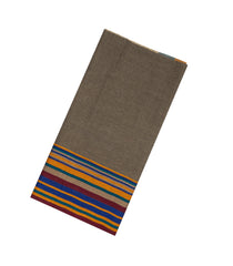 Dark Grey Handloom Bengal Cotton Saree With Stripes & Contrast Border-BG1174