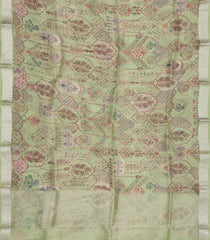 Cardamom Green Woven Pure Organza Silk Saree With Printed Floral Motifs-PS0596