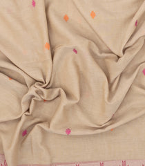 Taupe Handwoven Bengal Cotton Saree With Diamond Buttas-BG1517